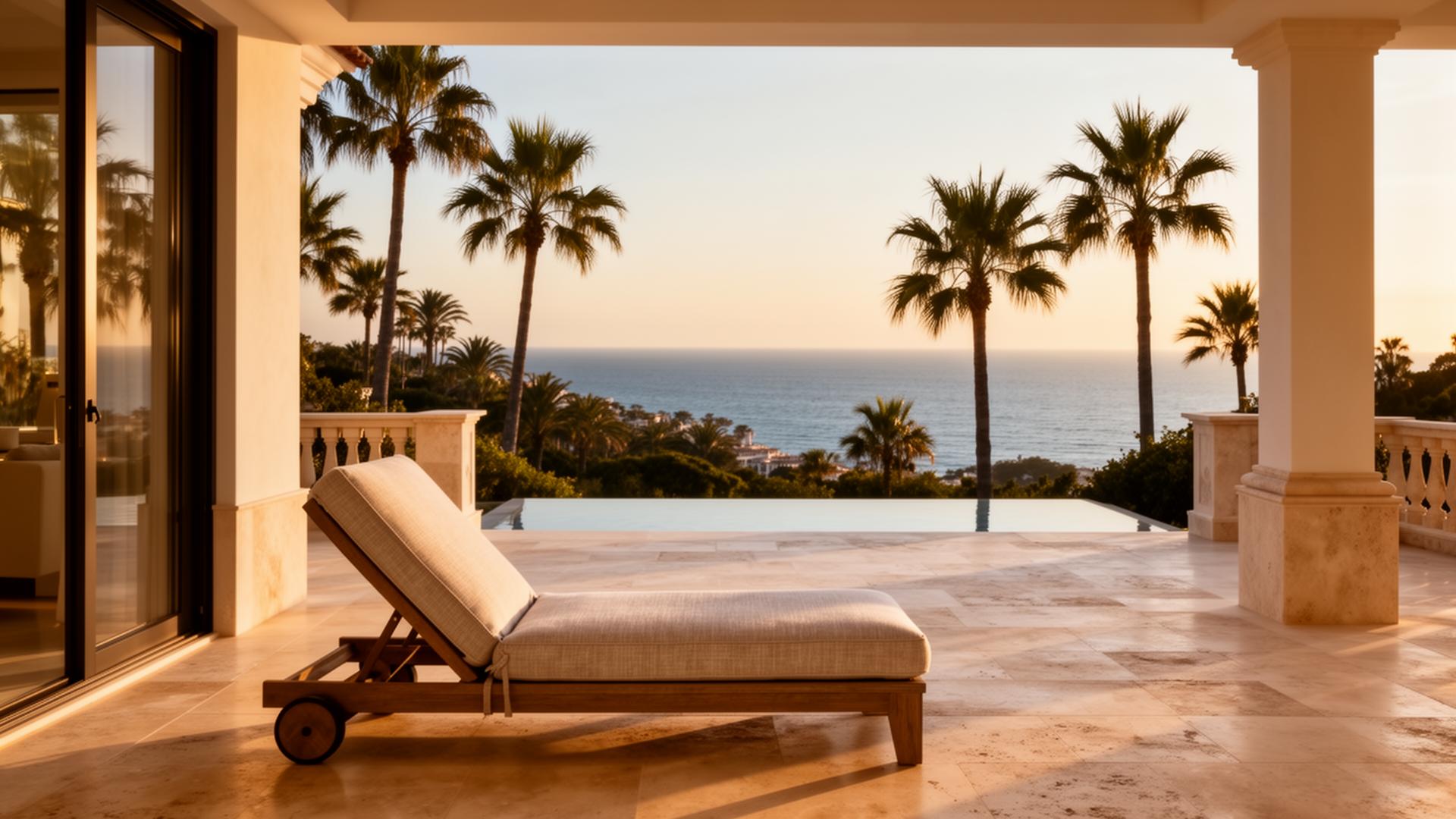 Luxury Marbella villa terrace at sunset